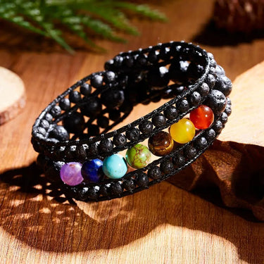 7 Chakra Black Lava Stone Wrap Bracelet-Your Soul Place